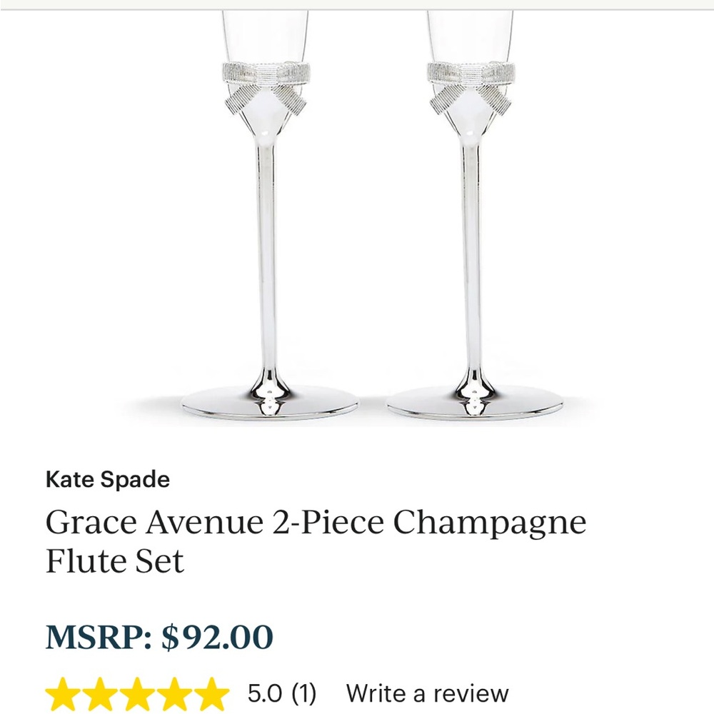 kate spade Clear Champagne Flutes with Silver Bow Accent - Set of 2 - Picture 2 of 4